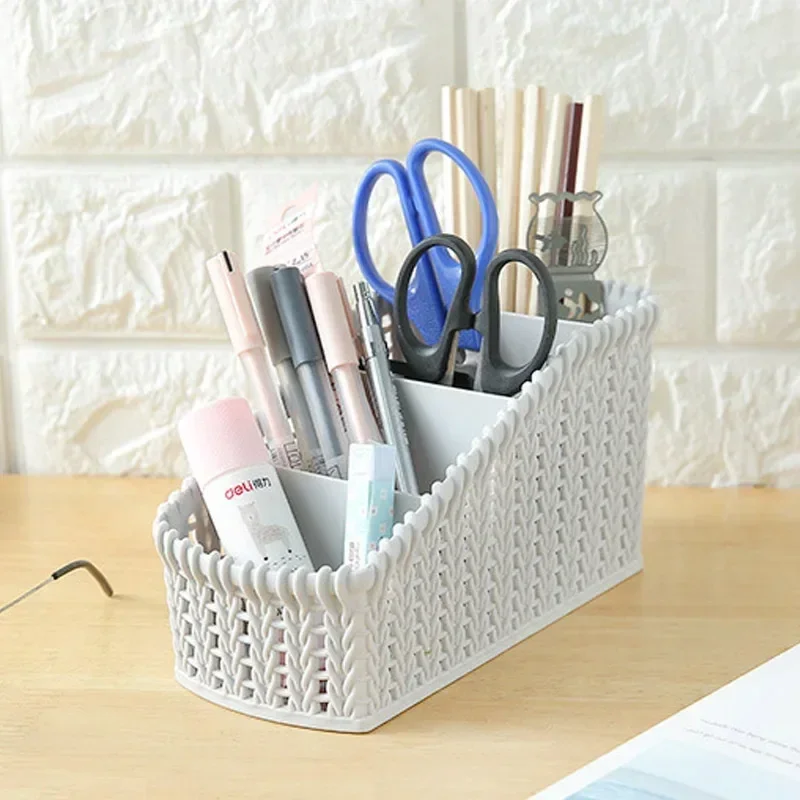 1pc Imitation Rattan Storage Basket Multi-grid Storage Box Desktop Cosmetics Box Creative Household Goods Storage Basket