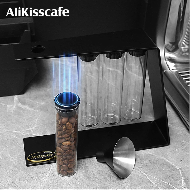 

AliKisscafe контейнер для хранения кофейных зерен с магнитной крышкой, стеклянная трубка с воронкой, набор стеллажей для выставки товаров, аксессуары для эспрессо, инструмент для бариста