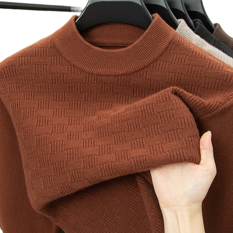 

2025 New Men's Thickened Jacquard Knit Sweater Mid-Rise Wool Sweater for Autumn and Winter 2025 Youth Layering T-Shirt