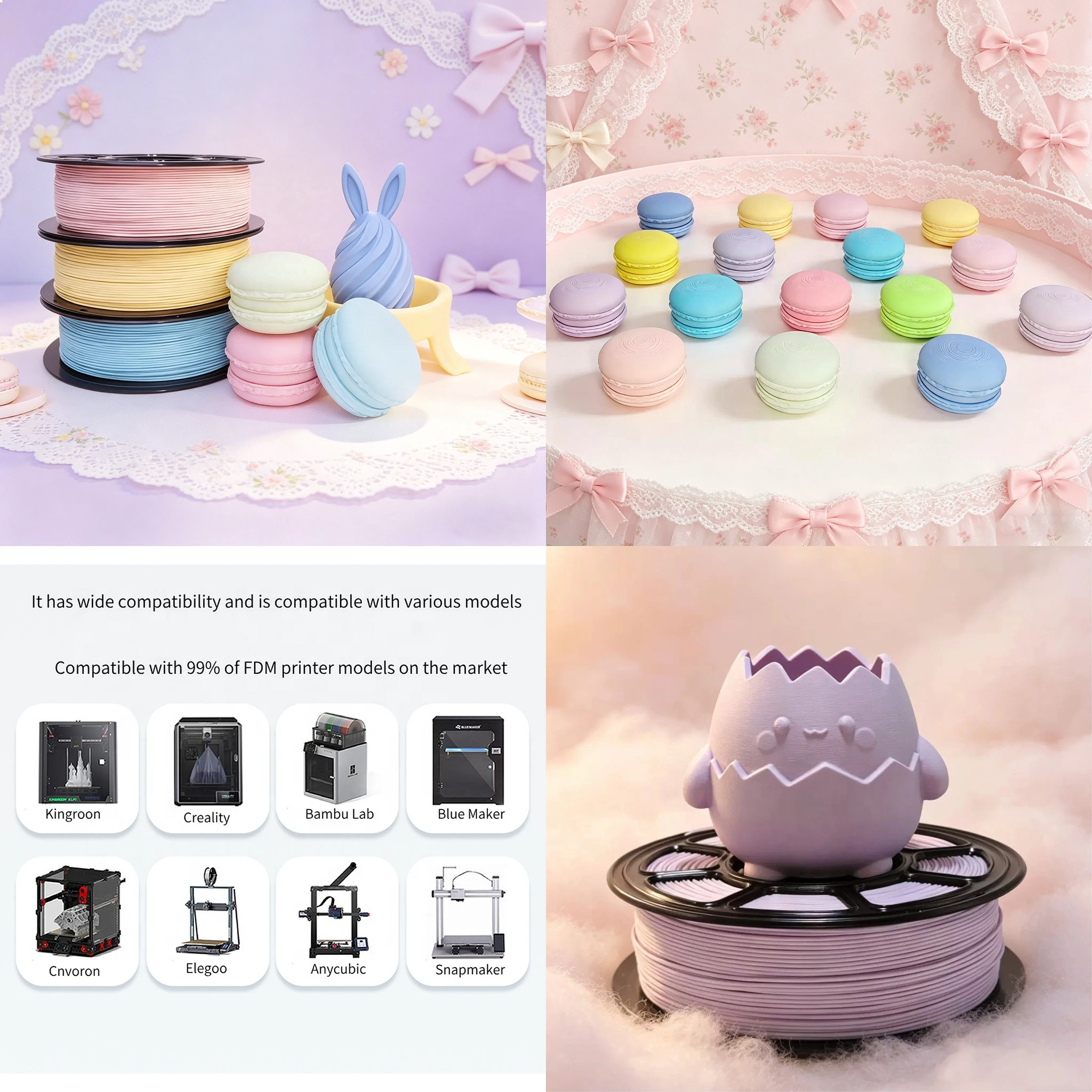 Wholesale Universal PLA 3D Printer Filament 1.75mm 1kg Macaron Soft Colors for Most FDM Printers and DIY Art Projects