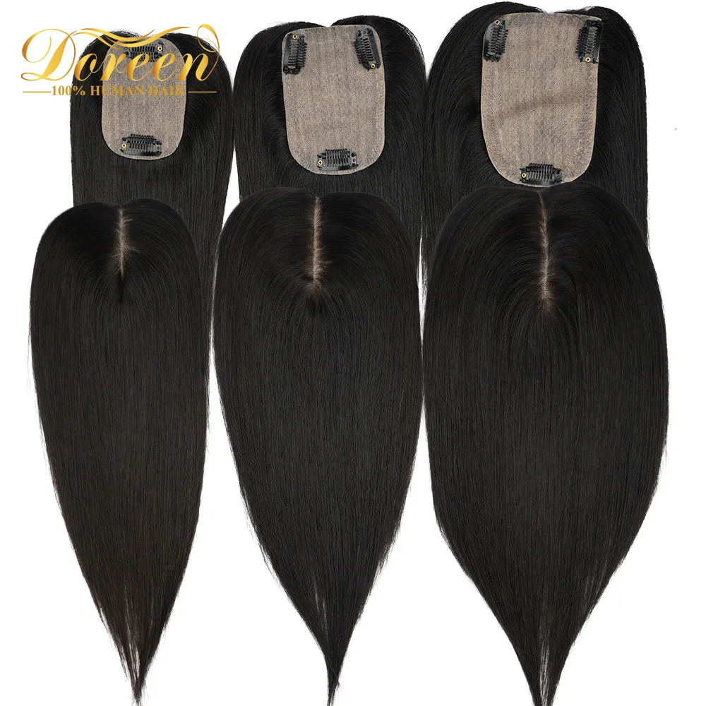 Doreen 7*10 8*12 9*14cm Silk Base Volume Topper Hair 100% Remy Virgin Human Hair Toppers for Women With Thin Hair Natural Color