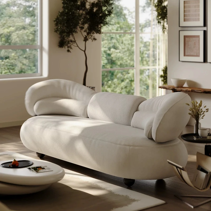 

Minimalist fabric sofa high-end arc light luxury straight row cream style modern simplicity