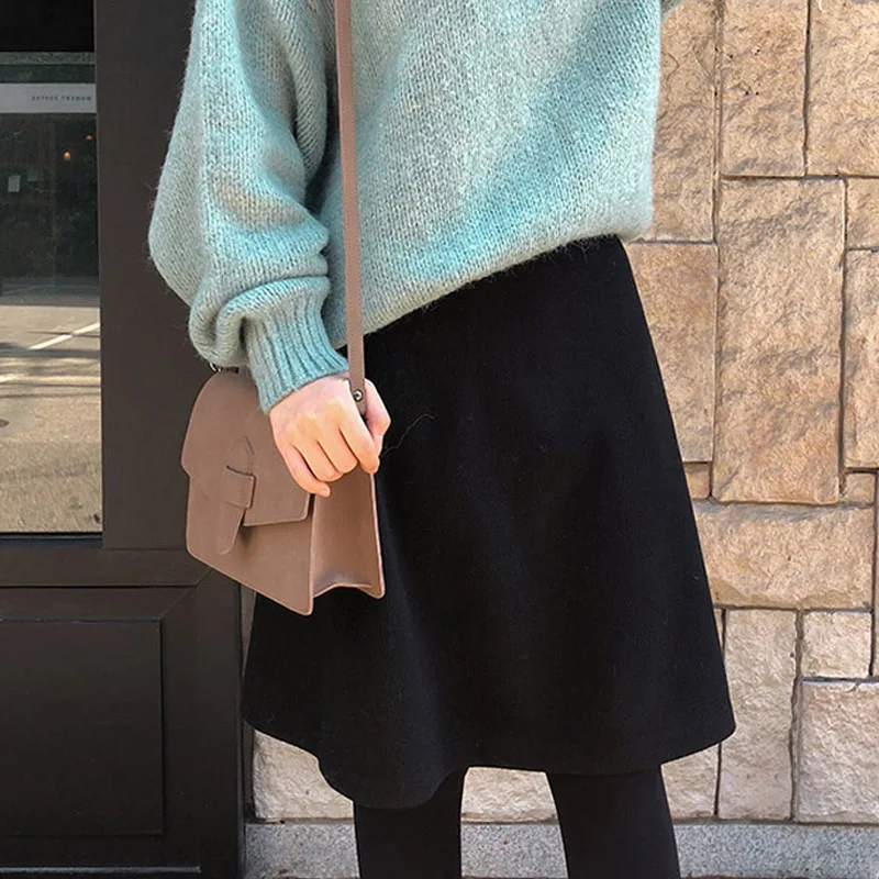 High Waist A-Line Woolen Puffy Skirt Mid-Length Universal Sle Base Layer Autumn Winter Women's Skirt Umbrella Skirt