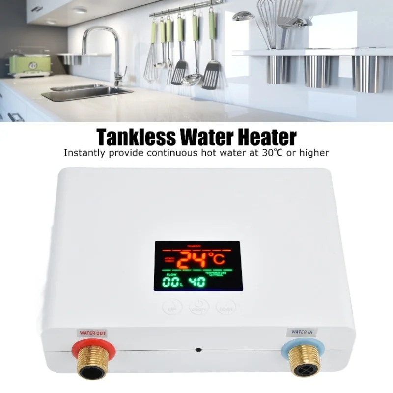 IPX4 3000W Tankless Instant Water Heater With Remote Control Touch Panel For Kitchen Bathroom
