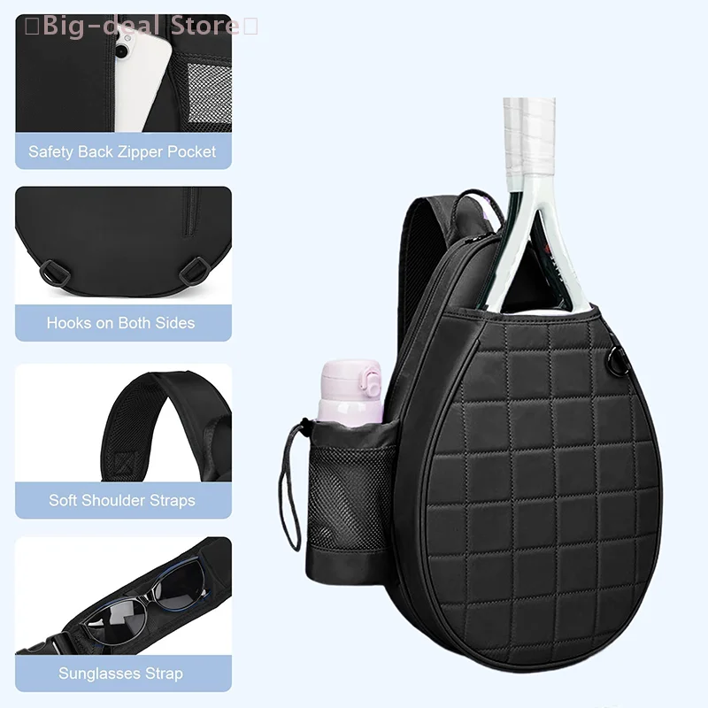 

【M】Tennis Bag, Quilted Tennis Backpack Holds 2 Rackets, Waterproof Crossbody Sling Pickleball Bags For Women, Men And Youth