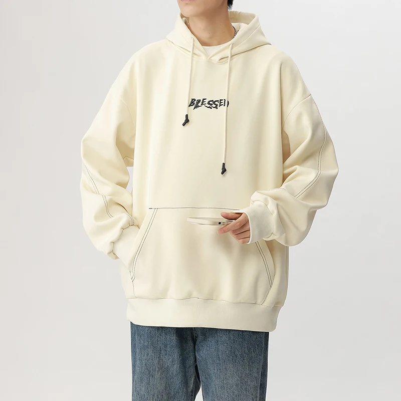 Fashion Pockets Printed Letter Hooded Sweatshirts Men's Clothing 2024 Spring Autumn New Loose Korean Tops All-match Sweatshirts