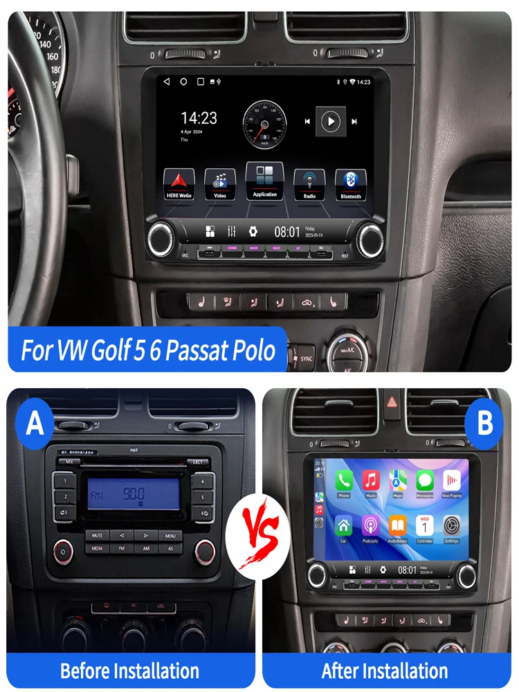 ESSGOO Android 15 9 inch 64GB voor VW GOLF 5 6 Plus Touran Caddy Draadloze Carplay Autostereo Radio GPS NAVI WIFI SWC RDS BT USB Type-C - afbeelding 2