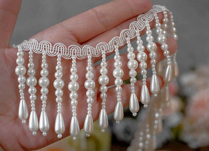 2 Yard/Lot Perlenanhänger Spitzenbesatz DIY Fransen Quaste Hochzeitskleid Kleidung Cheongsam Schal Lampe Vorhang Dekoration – Detail 15