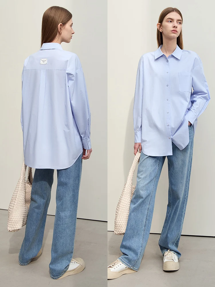 AMII Minimalism 2023 Autumn Fashion Woman Blouse New Turn-down Collar Loose Mid-length Female Cotton Shirts & Blouses 12343160