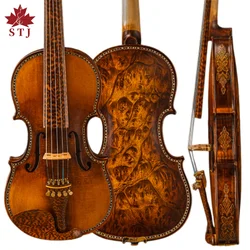 STJ 5 strings 4/4 Violin Bird's eye Maple wood Carved rib neck profession Fiddler One-piece Flame Maple Back