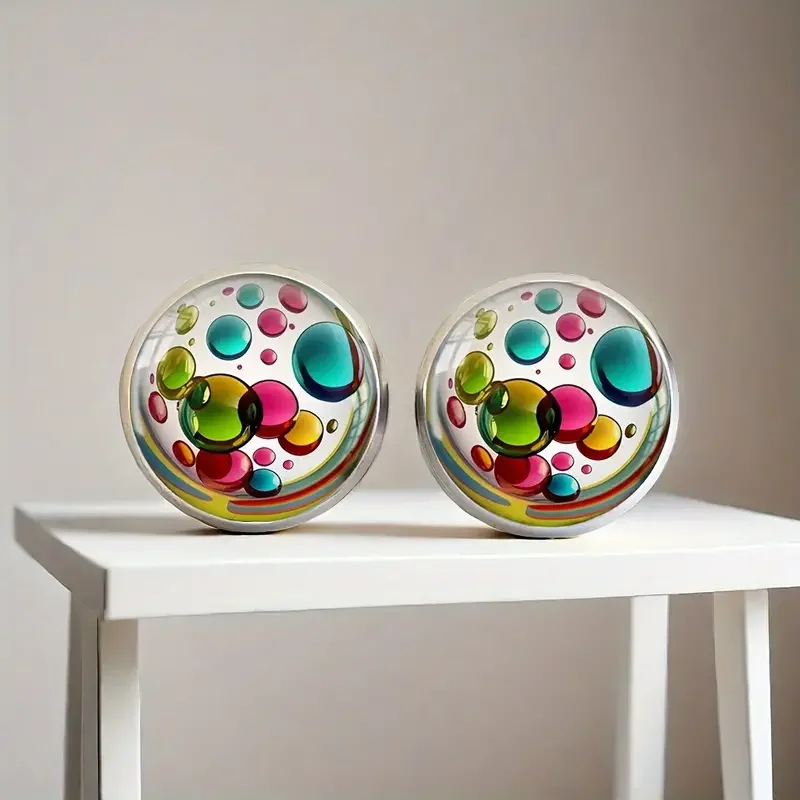 Boho bunte Blasen Glaskuppel Ohrstecker Vintage künstlerische ästhetische Ohrringe für Frauen Mädchen – Detail 2