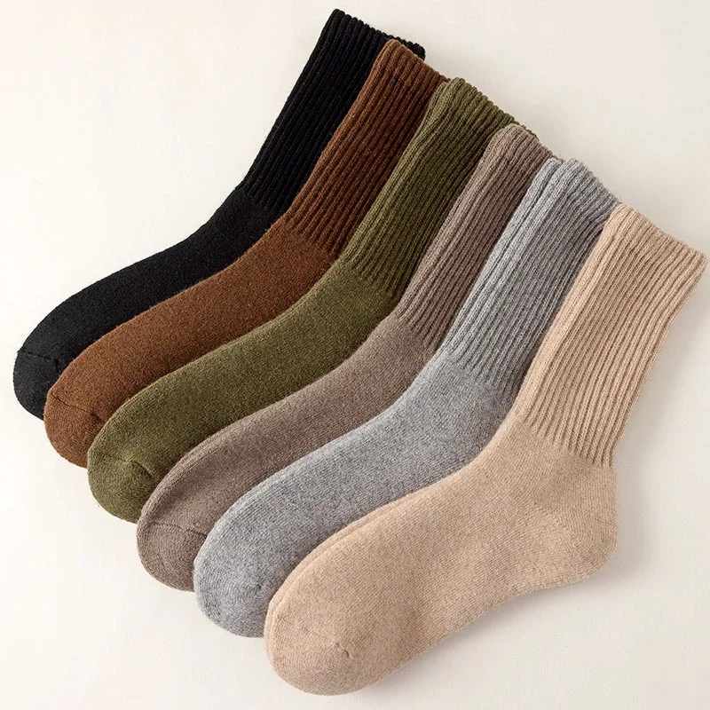 1Pair Men\'s Winter Wool Socks Warm Thickened Merino Wool Socks Cotton Solid Color Cold-proof Snow High Quality Cashmere Sock