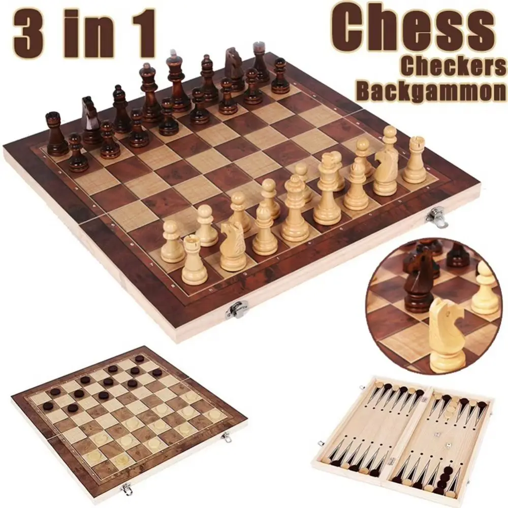 

3-in-1 Chess&Backgammon&Checkers Set Chessboard Foldable Board Games Set Improve Intelligence Portable International Chess Game