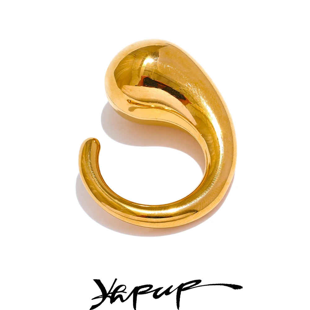 Yhpup Stylish Unique Stainless Steel Metal Thick Geometric Ring for Women Water Resistant 18K PVD Plated Trendy Jewelry