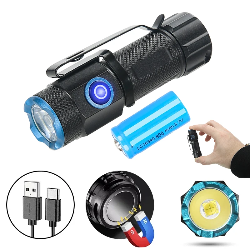 Powerful XHP50 Flashlight Portable Mini LED Torch USB Rechargeable Hat Clip Lights with Tail Magnet For Camping Fishing Lantern