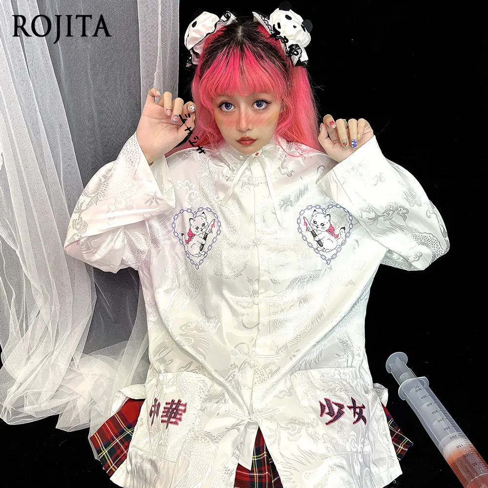 

Оригинальная женская рубашка в китайском стиле с длинными рукавами, на пуговицах, с мультяшным принтом, в стиле Y2K, для ранней весны, ретро-одежда для женщин