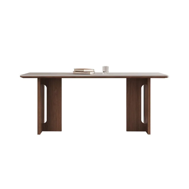#Retro Luxury Solid Wood Black Walnut Color Small Rectangular Dining Table for Hotel Use 6 Seater