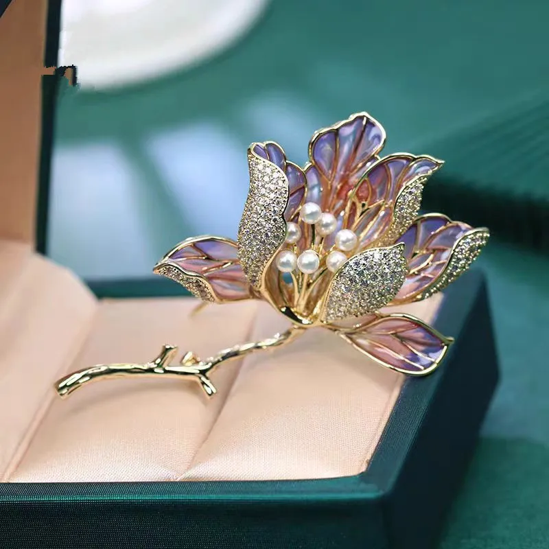 الفاخرة حجر الراين اللؤلؤ زهرة دبابيس للنساء زوجين أنيقة الراتنج الفاوانيا زهرة بروش دبابيس حفل زفاف مجوهرات هدايا سيدة #3