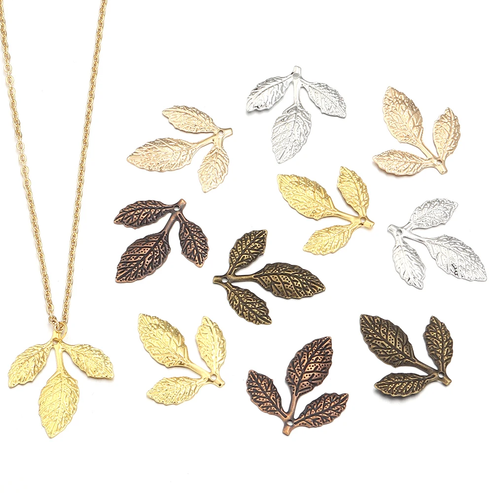 50pcs/lot Iron 21x23mm Three Leaves Charms For Jewelry Making DIY Hand Made Necklaces Earrings Hair Accessories Supplies ﻿