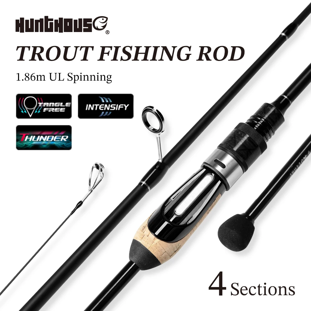 

Hunthouse Spinning Ultra Light Trave 4Sections Trout Fishing Rod Lure WT 1-7g 1.86m Carbon Fiber Freshwater Pike Fish Tackle