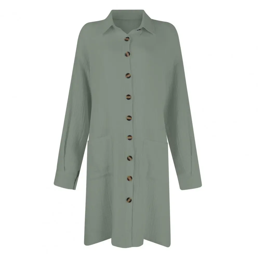 

Women Dress Elegant Women's Midi Dress with Turn-down Collar Long Sleeves Solid Color Shirt Type for Fall Spring Office for Ol