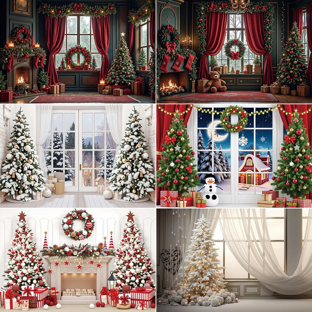 

MOON.QG Luxury Large Christmas Trees Backdrop Photography Curtains Snow Pine Home Decoration Background Child Photo Studio Props