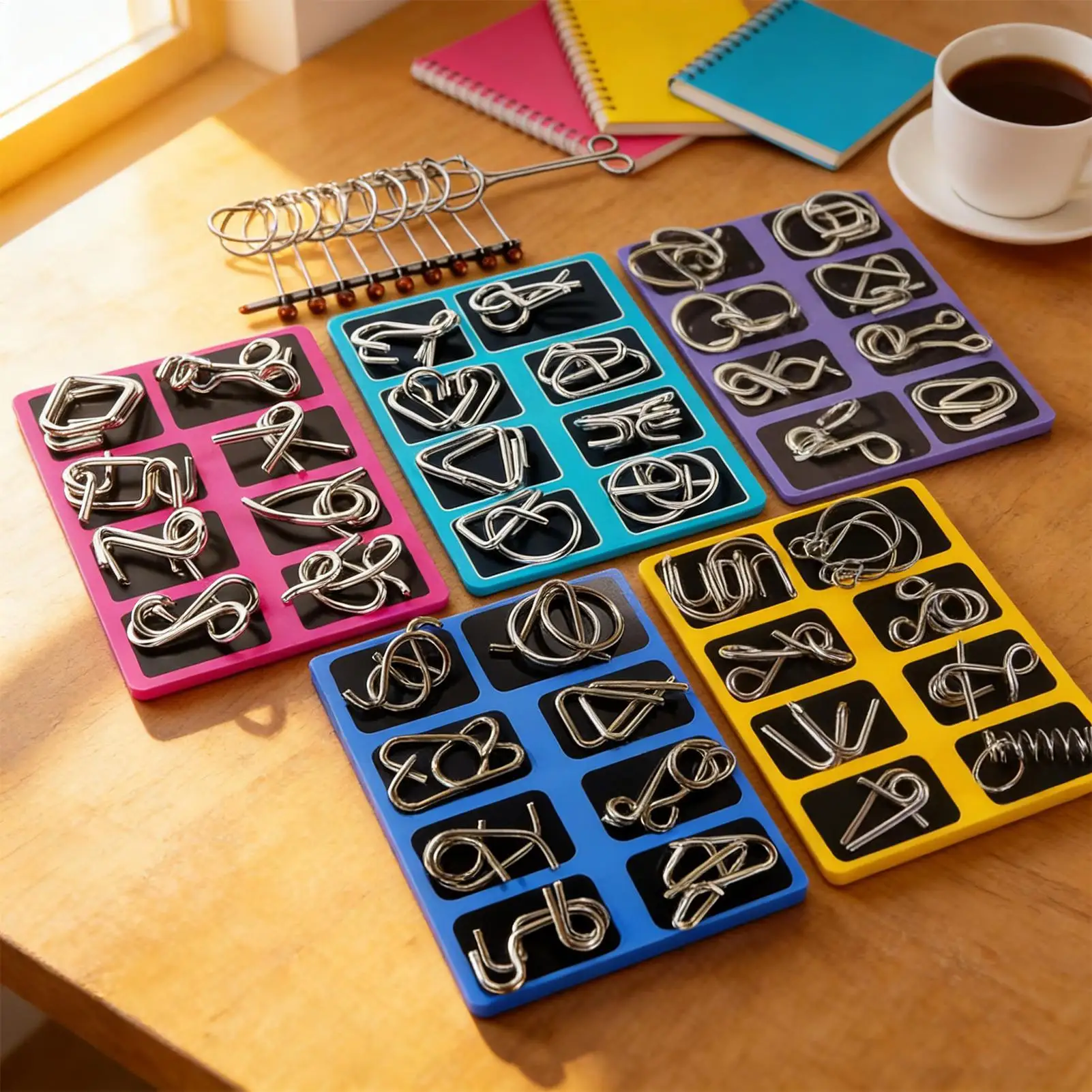 Metal Brain Teaser Puzzles Educational Mind Test Game Toy Challenging Metal Ring Puzzle for Kids Teens Adults Challenge Home