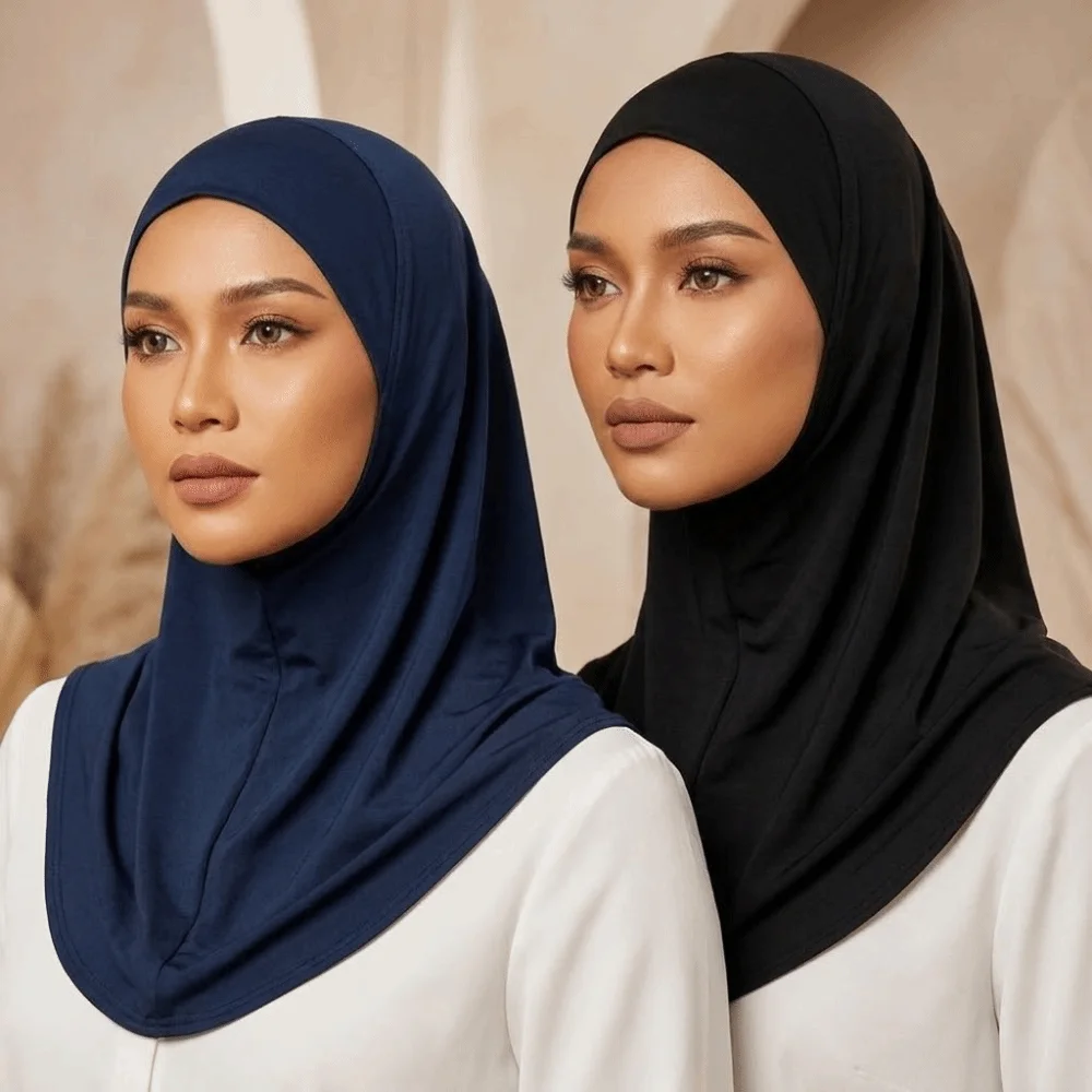 New Polyester Instant Cap Hijab Soft Solid Color Underscarf Elastic Hidden Zipper Inner Cap Women