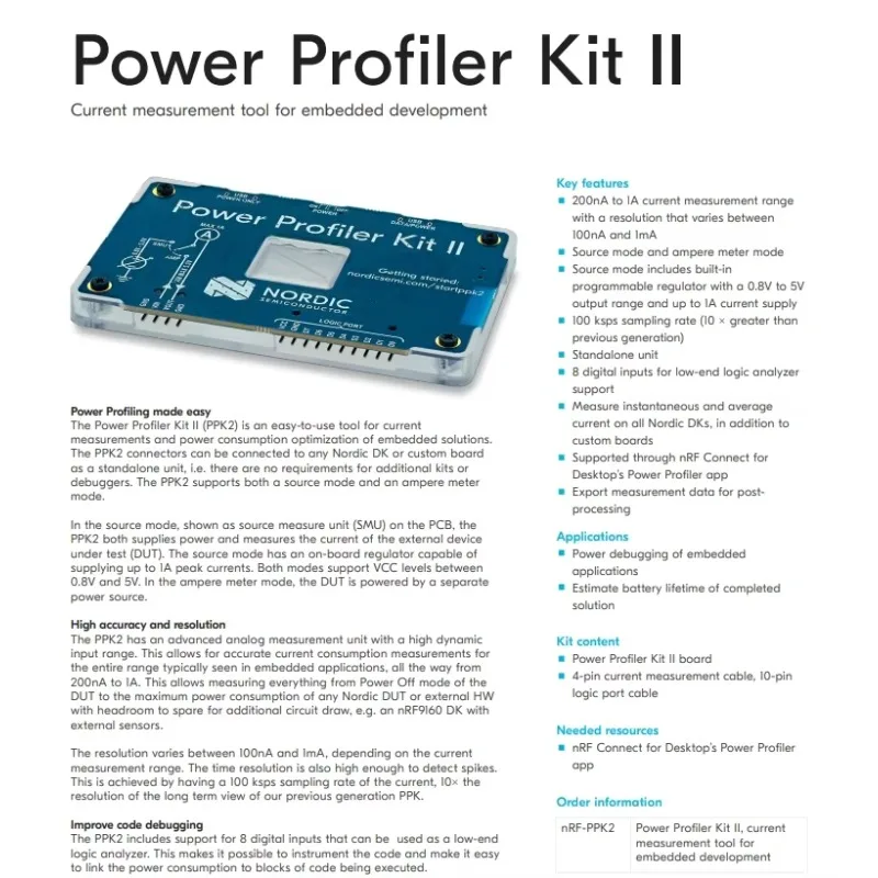 New NRF-PPK2 Power Profiler Kit 2 (PPK2) Power Profiling Tool for Embedded Development for Sub-uA to 1A Evaluation Modules
