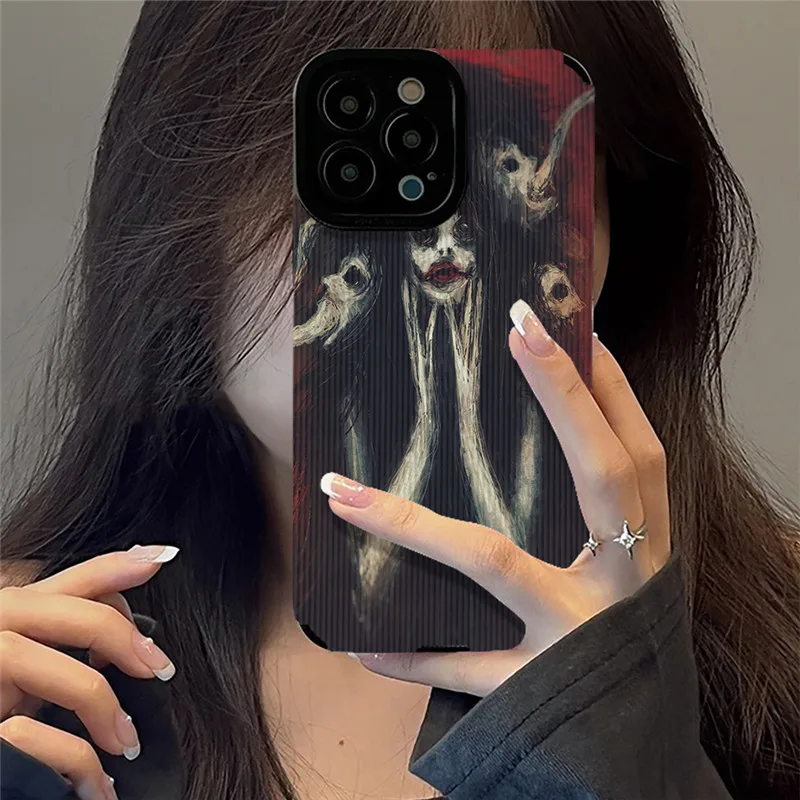 Thrilling Scary Long haired girl Phone Case For iPhone 15 14 11 Pro Max 13 12 Mini XS X XR 7 8 Plus SE Silicone Soft Shell Cover