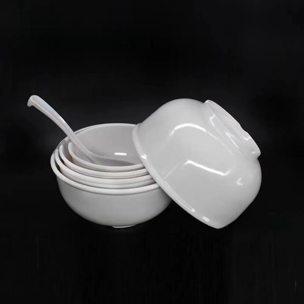 New White Melamine Bowls Japanese Style Unbreakable Food Containers Imitation Porcelain Anti-Fall Soup Bowl Tableware
