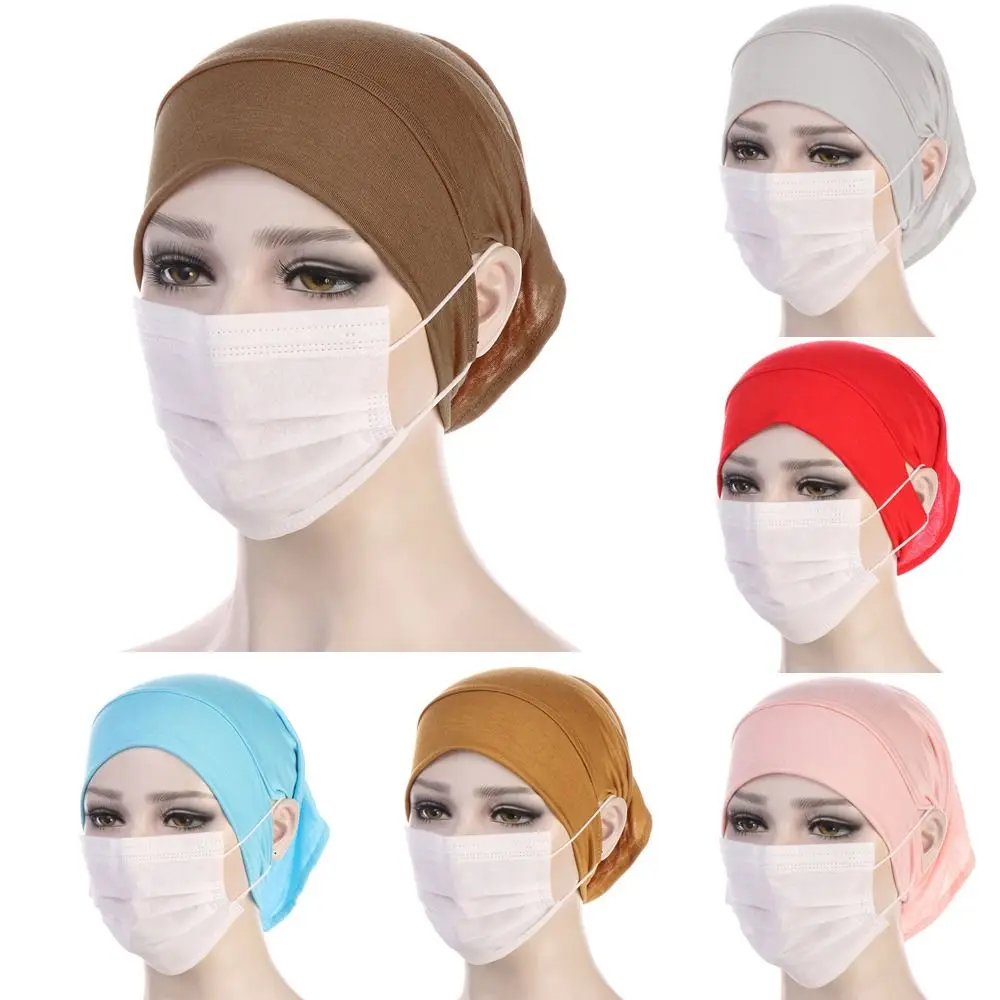 

Solid Color Islamic Scarf Hat Base Elastic Modal Bandanas Cap Accessories Undercap with Ear Hole Hijab Caps for Women