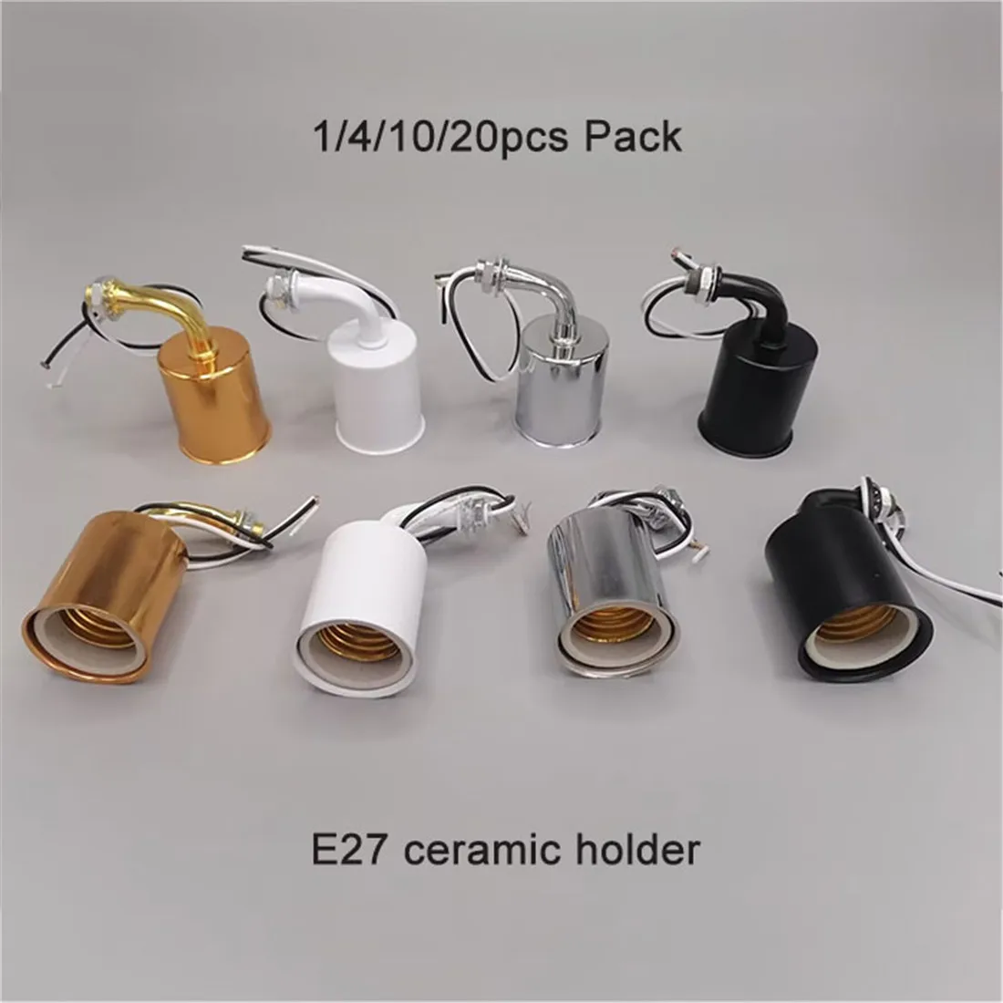 

Золотой, серебряный керамический патрон для лампы E27 с проводом, черно-белый фарфоровый винтовой цоколь E26 с зубчатой трубкой M10 для галогенной лампы
