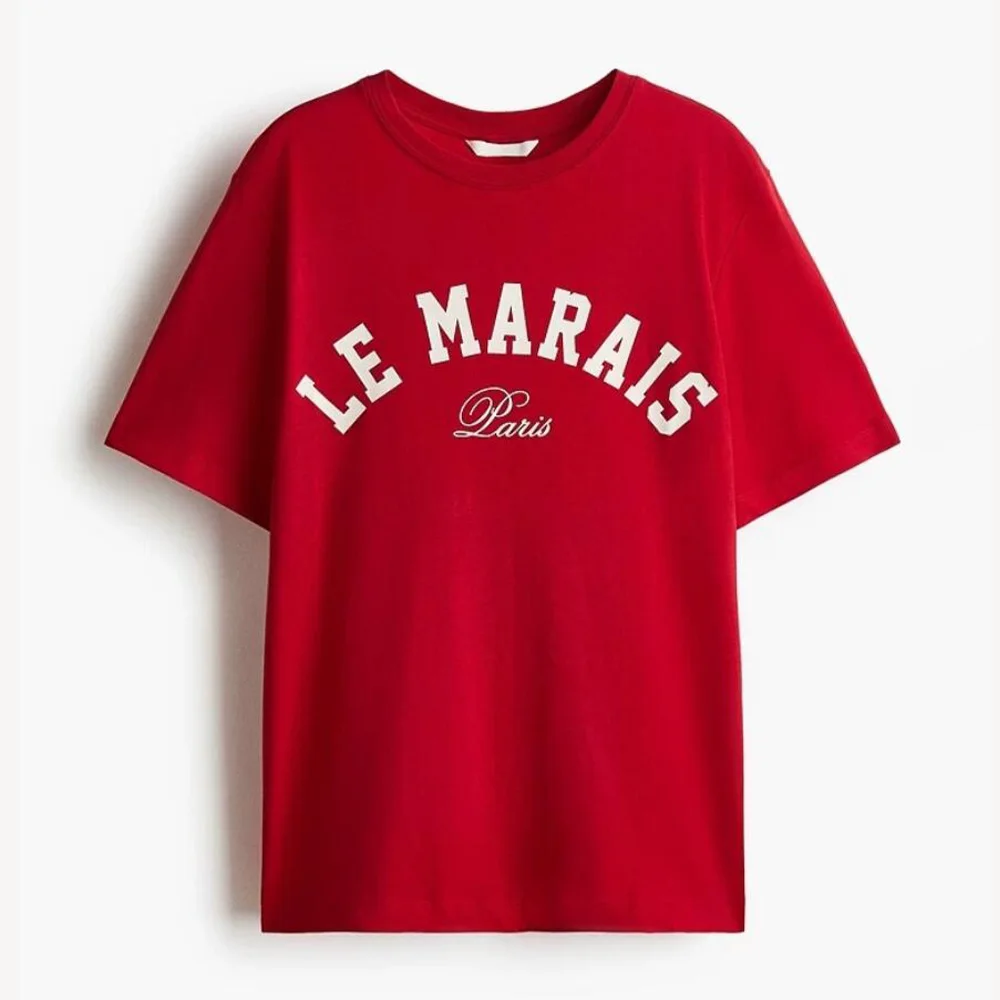 Summer New French Vintage Style Paris Letters Printing Female Red T Shirts Short Sleeve Loose Cotton Tops Ins Fashion Tees