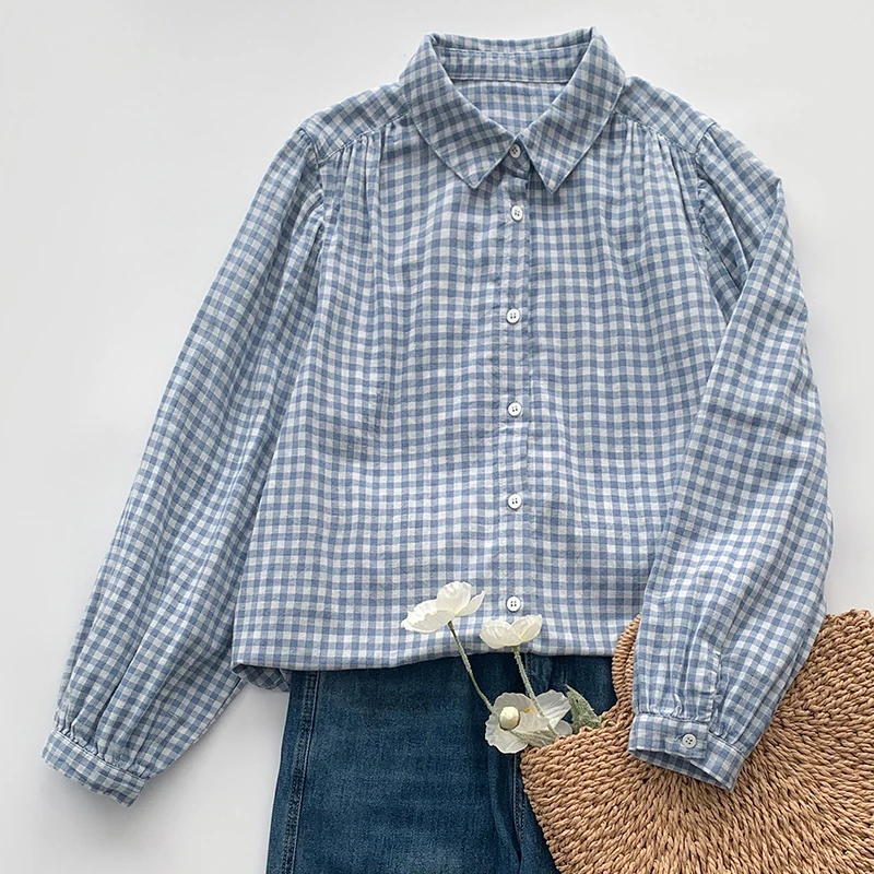plus Size Pure Cotton Plaid Shirt Soft Comfortable Versatile Loose Casual Women's Checkered Top