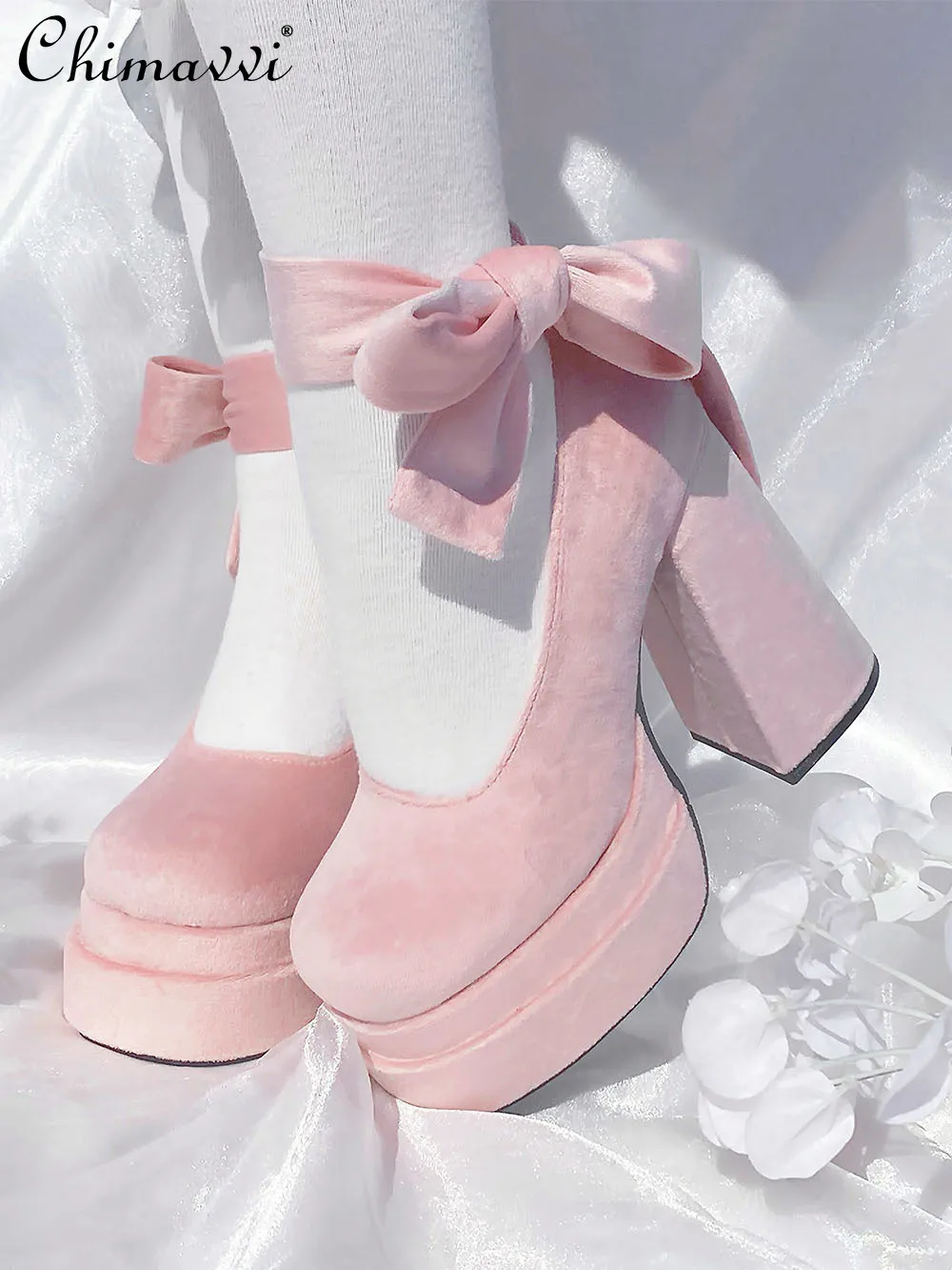 

Original Lo Shoes Waterproof Table Black Thick Heels High Heels Spring and Autumn New Sweet Girl Cos Mary Jane Single Shoes