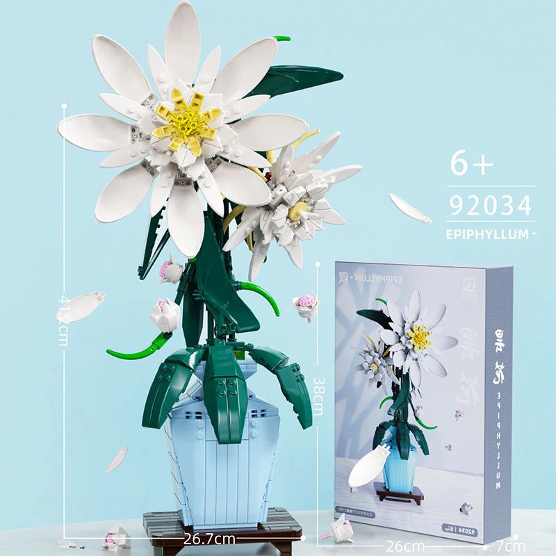 White Epiphyllum Flower Bonsai Building Blocks Creative DIY Fleshiness Assemble Bricks Plant Decoration Toy Home Gifts for Girls