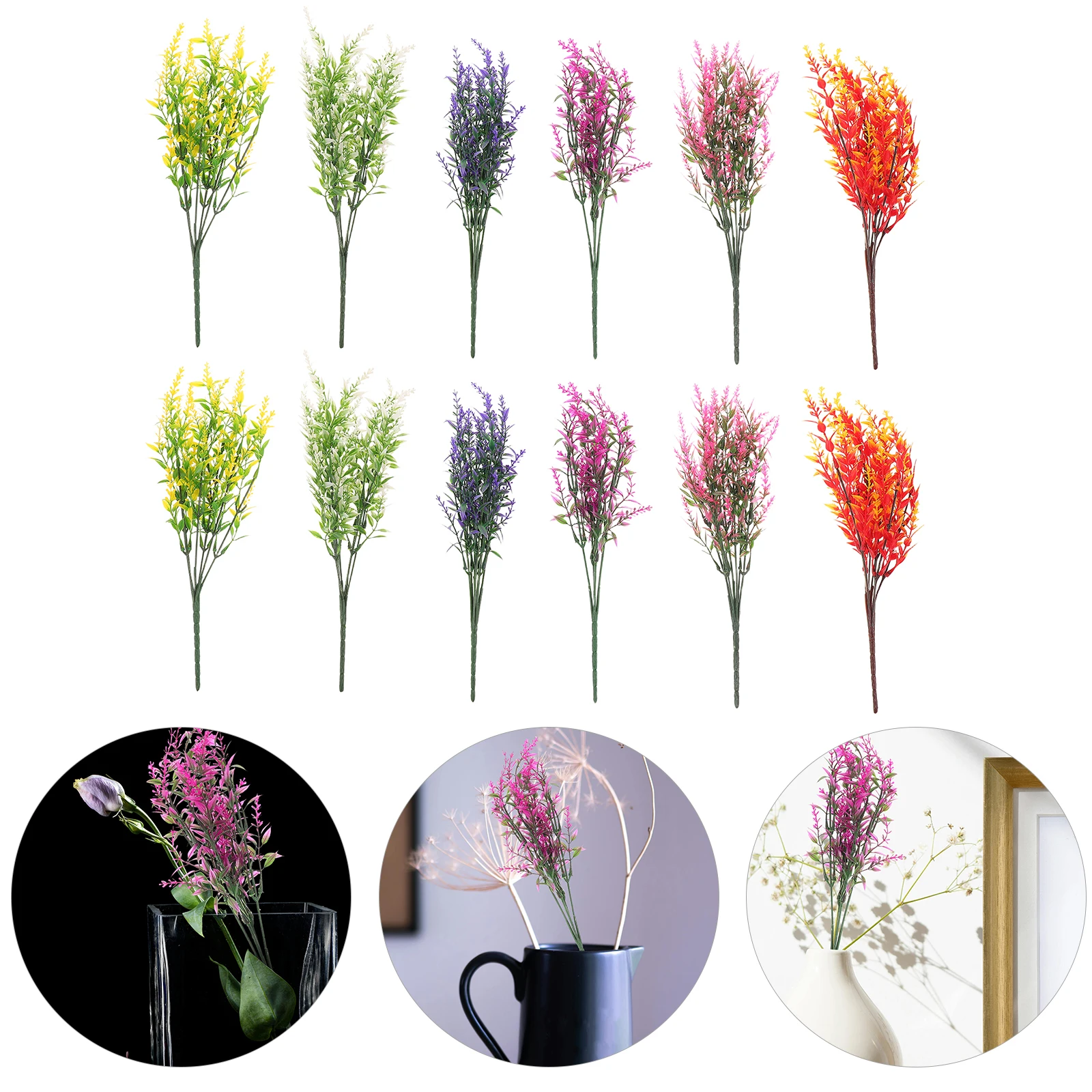 

12Pcs Artificial Lavender Flowers Plastic Realistic Faux Plants Indoor Outdoor Home Garden Wedding Decor Bulk Fake Flower