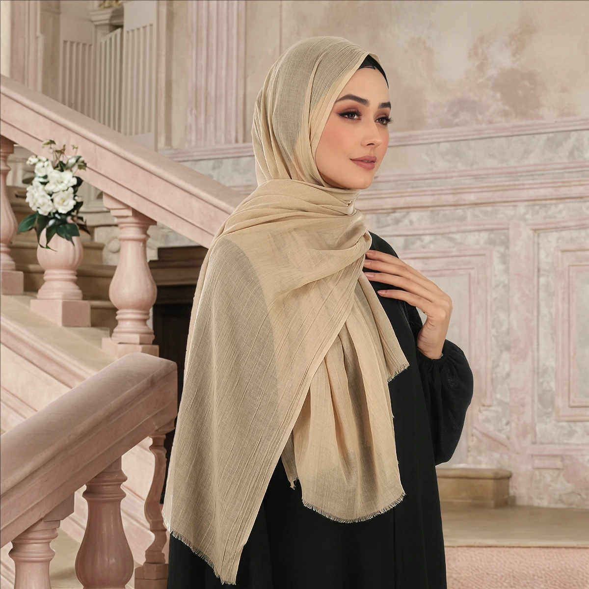 Musulman coton rayonne Hijab couleur unie plaine écharpe femmes doux coton Viscose mince Voile châle enlever bord foulard Turban