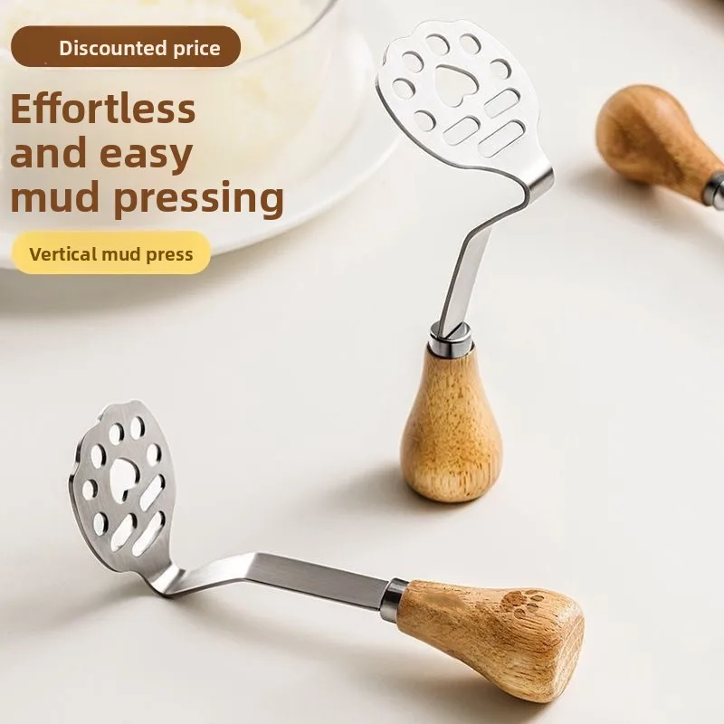 YJQ 2PCS Stainless Steel Wooden Handle Mud Press Food Grade Mashed Potatoes Household Baking Mash