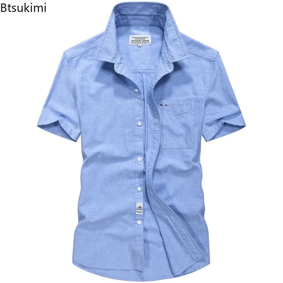 

2025 Men's Fashion Short Sleeve Solid Color Shirts Comfy Breathable Cotton Casual Shirt Coat Male Simple Versatile Cardigan Tops