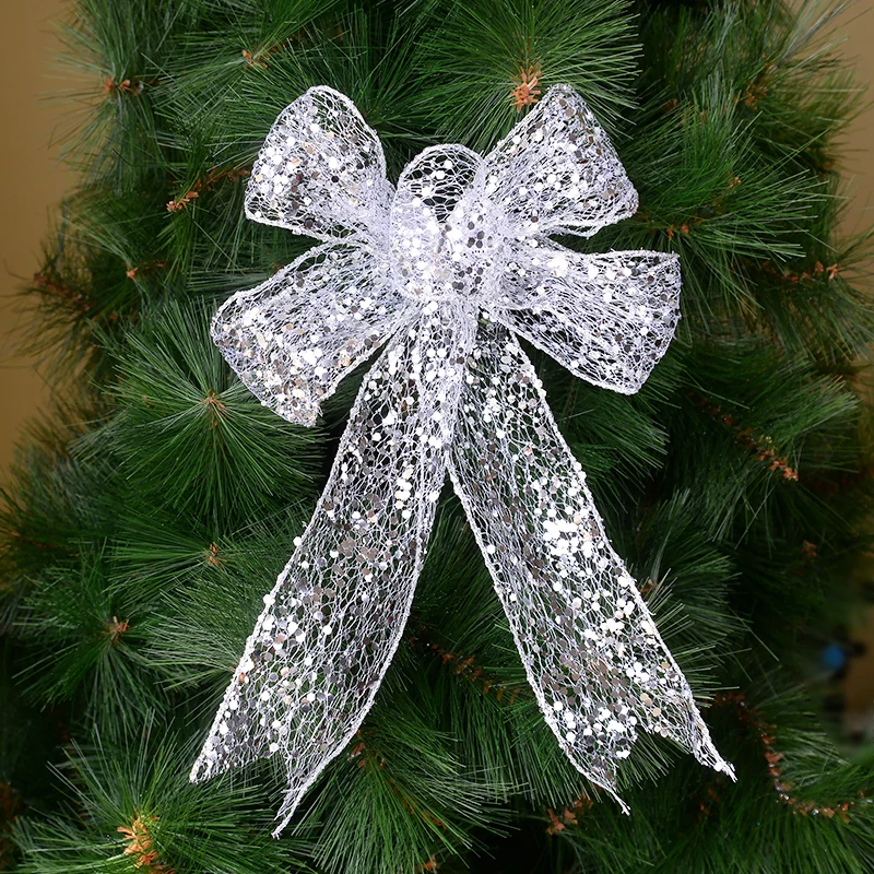 1pc Christmas Bows Ornaments Pendant Glitter Gold Sequin Bowknot Xmas Tree Wreath Hanging Decoration For Home New Year Noel Gift