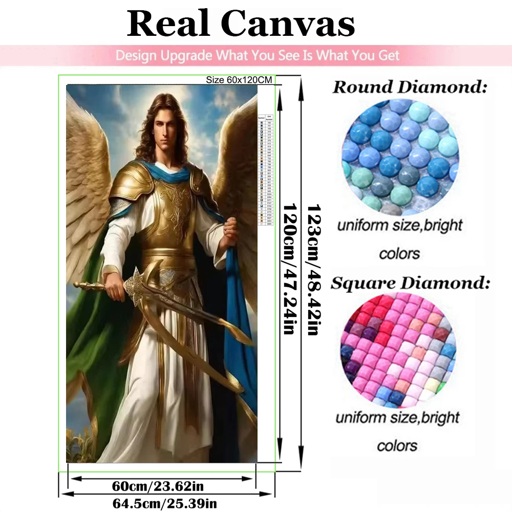 5D DIY Large Diamond Painting Cross Archangel Michael with Sword Renaissance Angel,Full Square Round Drill,Embroidery Home Decor