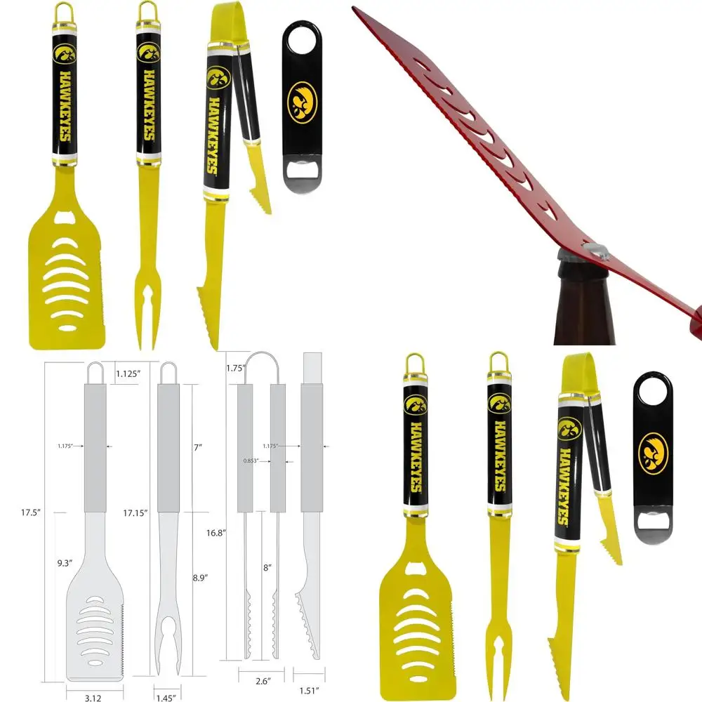 

Iowa Hawkeyes 3-Piece BBQ Tool Set with Bottle Opener, Team-Colored, NCAA Licensed