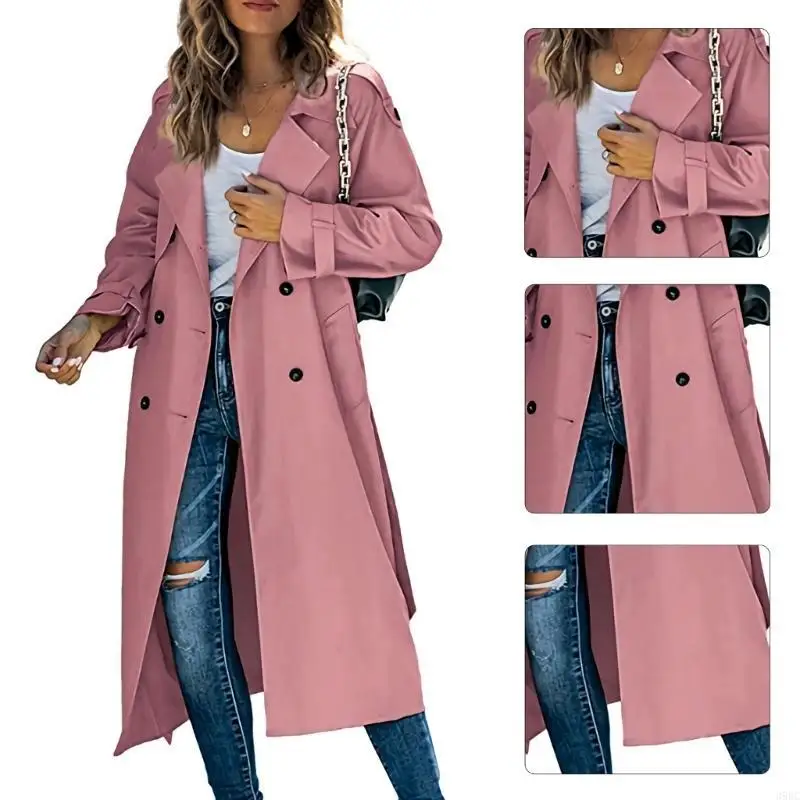 

39BC Women Trench The Double Double-LakeTparted Hopel Overcoat Tockoat Overwear Toat Сплошное цветовое ветхо