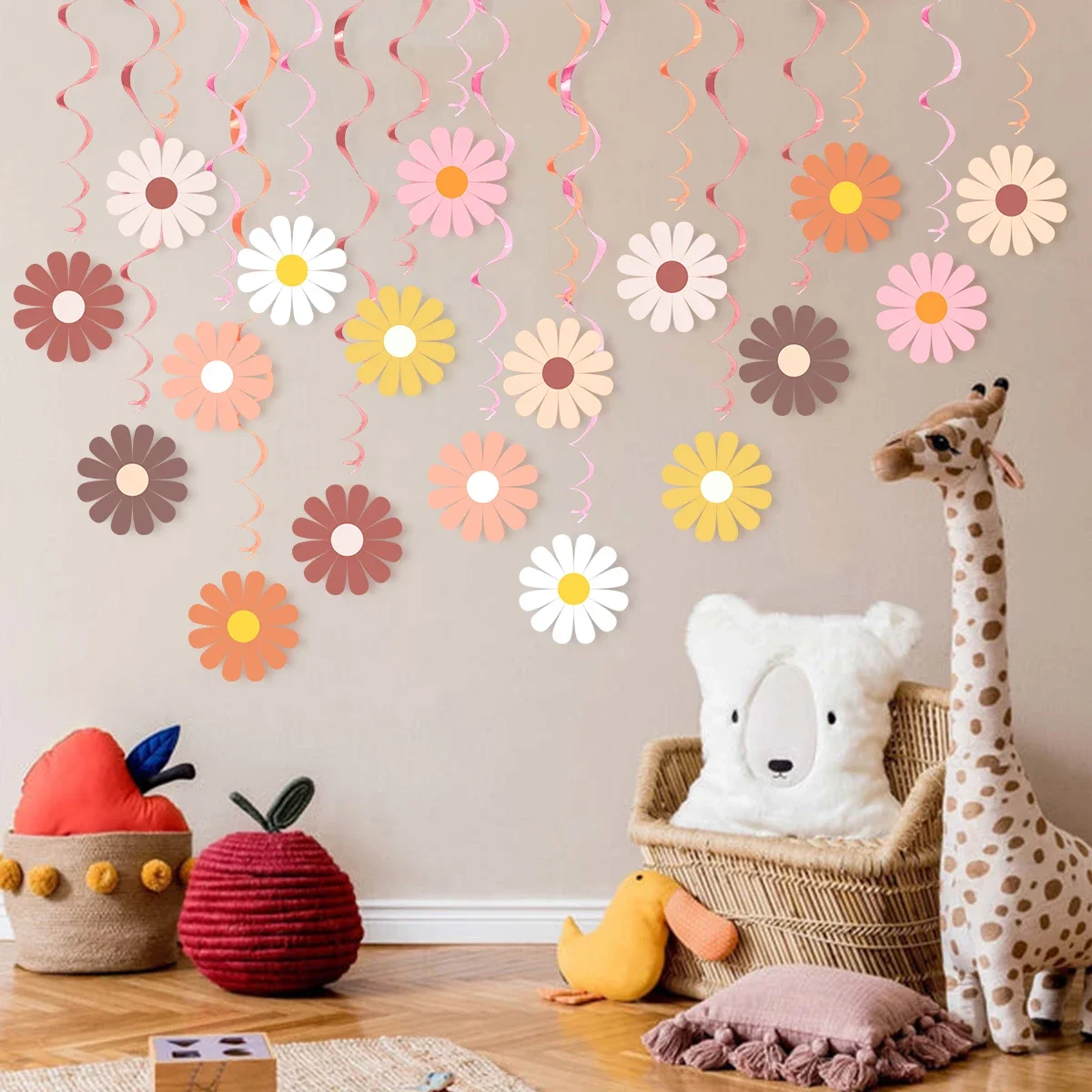 30 stuks zoete madeliefje bloem thema spiraal banner Bohemen Swirl hangende slinger voor kinderen verjaardag baby shower bruiloft decor