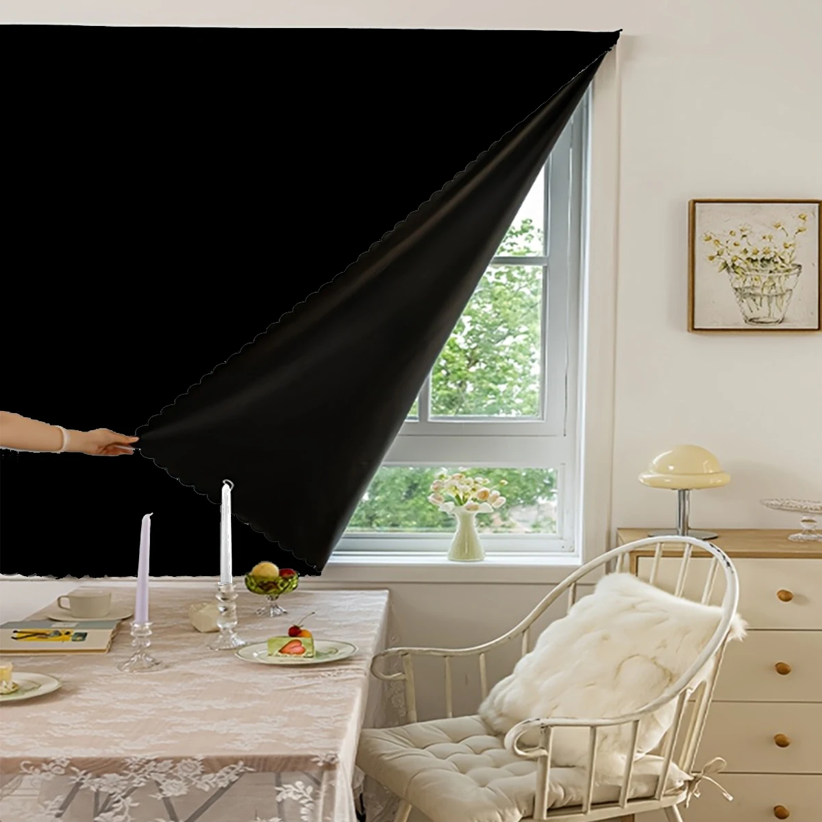 1 Piece, Solid Color Portable Self-Adhesive Blackout Curtain, Black Lining, 100% Blackout, Privacy Protection, Lightweight and Easy to Install, Polyester Material, Washable, Includes Velcro, Suitable for All Seasons, Simple Home Window Sunshade Decoration, Suitable for Bedroom, Living Room, Kitchen, Office, Basement, Room Darkening