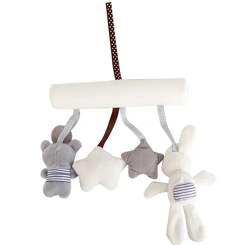 Para cochecito de bebé, accesorios para cama de cuna, sonajeros para niños pequeños, juguetes suaves de estilo conejo y oso, juguetes colgantes para cochecito, muñeca tranquilizadora de felpa