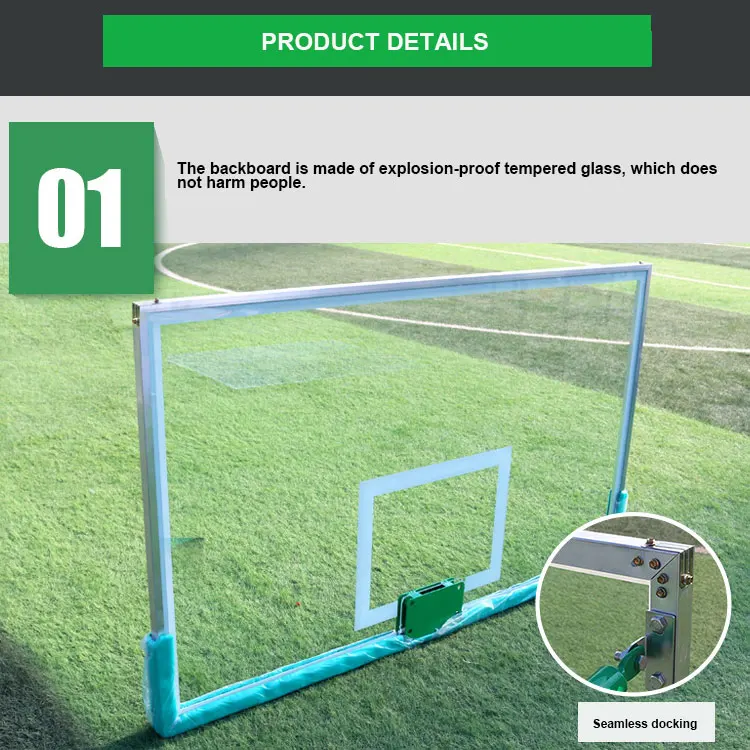 แป้นบาสเก็ตบอลติดผนังพร้อมห่วง คุณภาพสูง สำหรับผู้ใหญ่ ขนาด 180 ซม. x 105 ซม. ทำจากกระจกนิรภัย