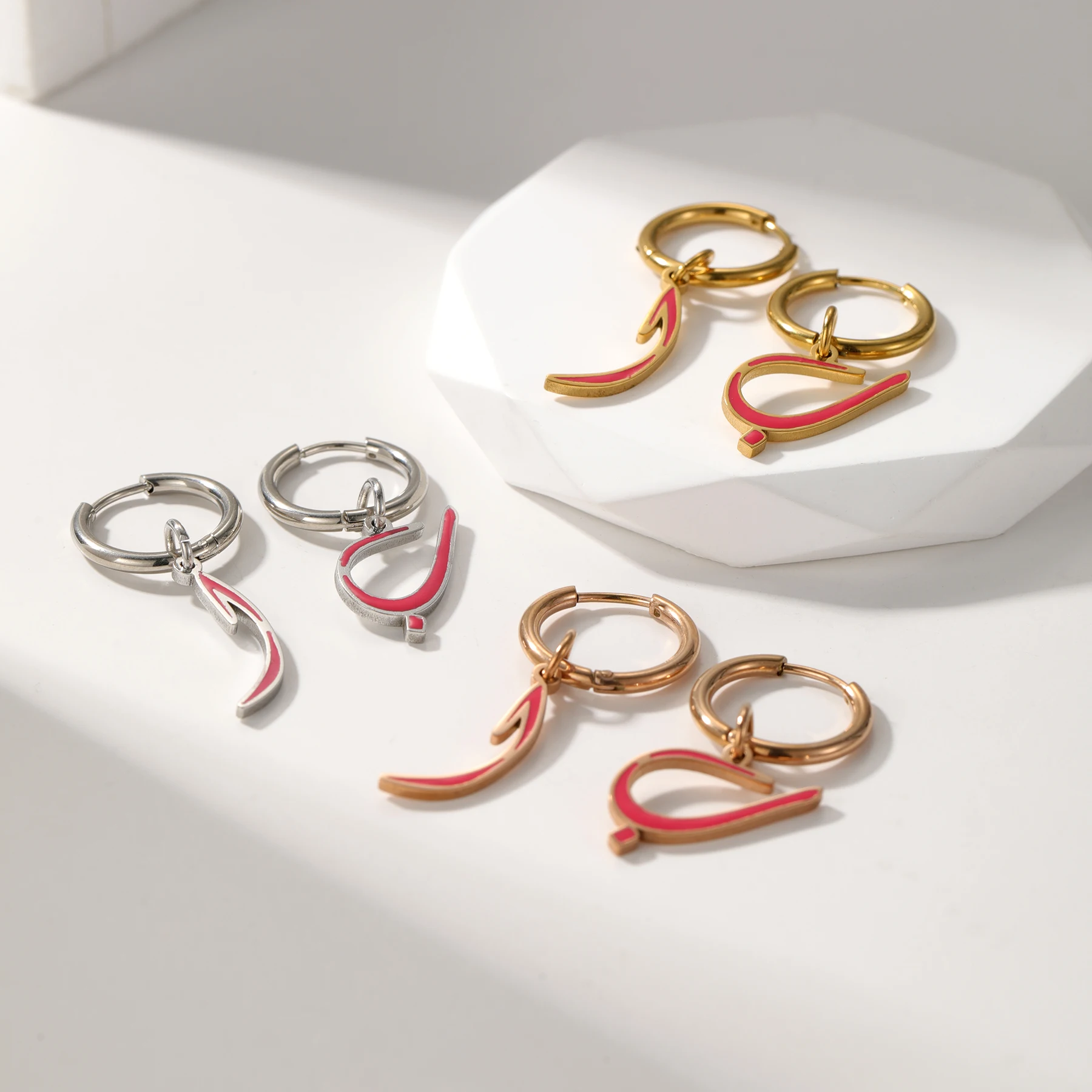 Customized Name Earrings in Arabic Enamel Personalized Earrings in Stainless Steel Customized Gold Earrings Gift for Women